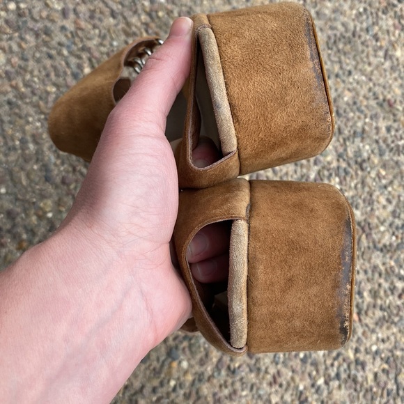 Jeffrey Campbell Chunky Heeled Shoes Tan Suede “Umeko” Buckle Detail 7.5 - Picture 6 of 9